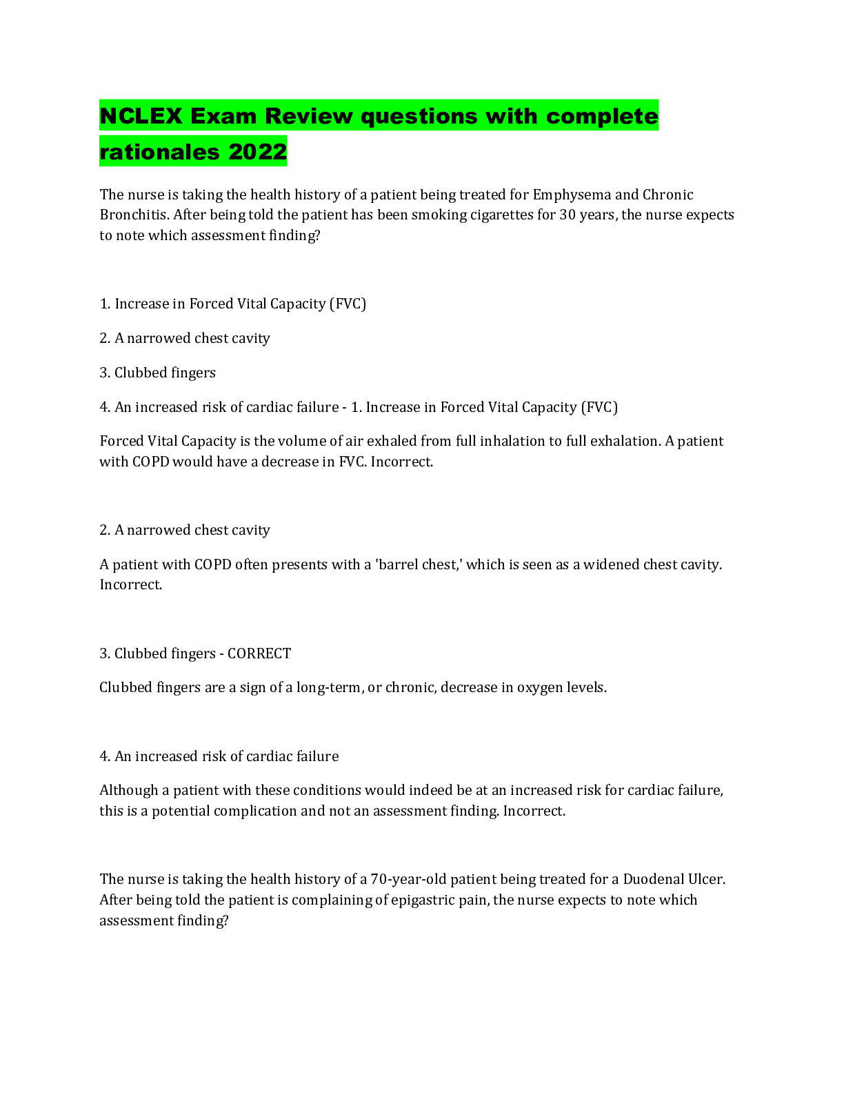 Preview image for NCLEX Exam Review questions with complete rationales 2022